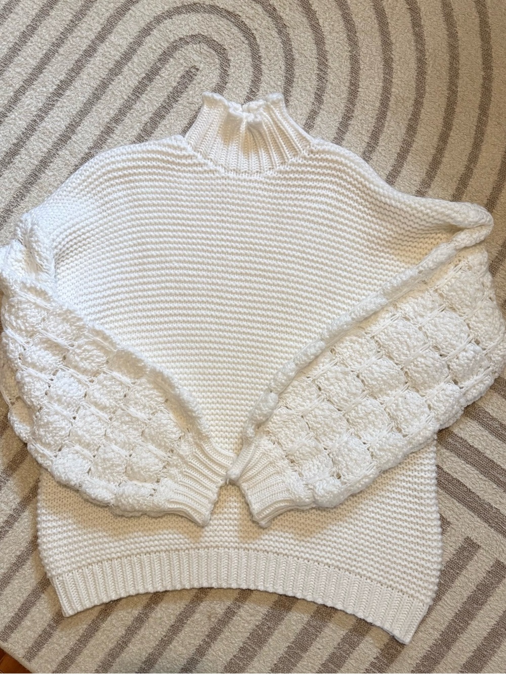 4 for $40 Classic Cream Knit Sweater with Textured Sleeves